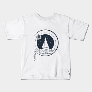 Creative Illustration In Geometric Style. Ship In The Ocean. Adventure, Travel And Nautical Kids T-Shirt